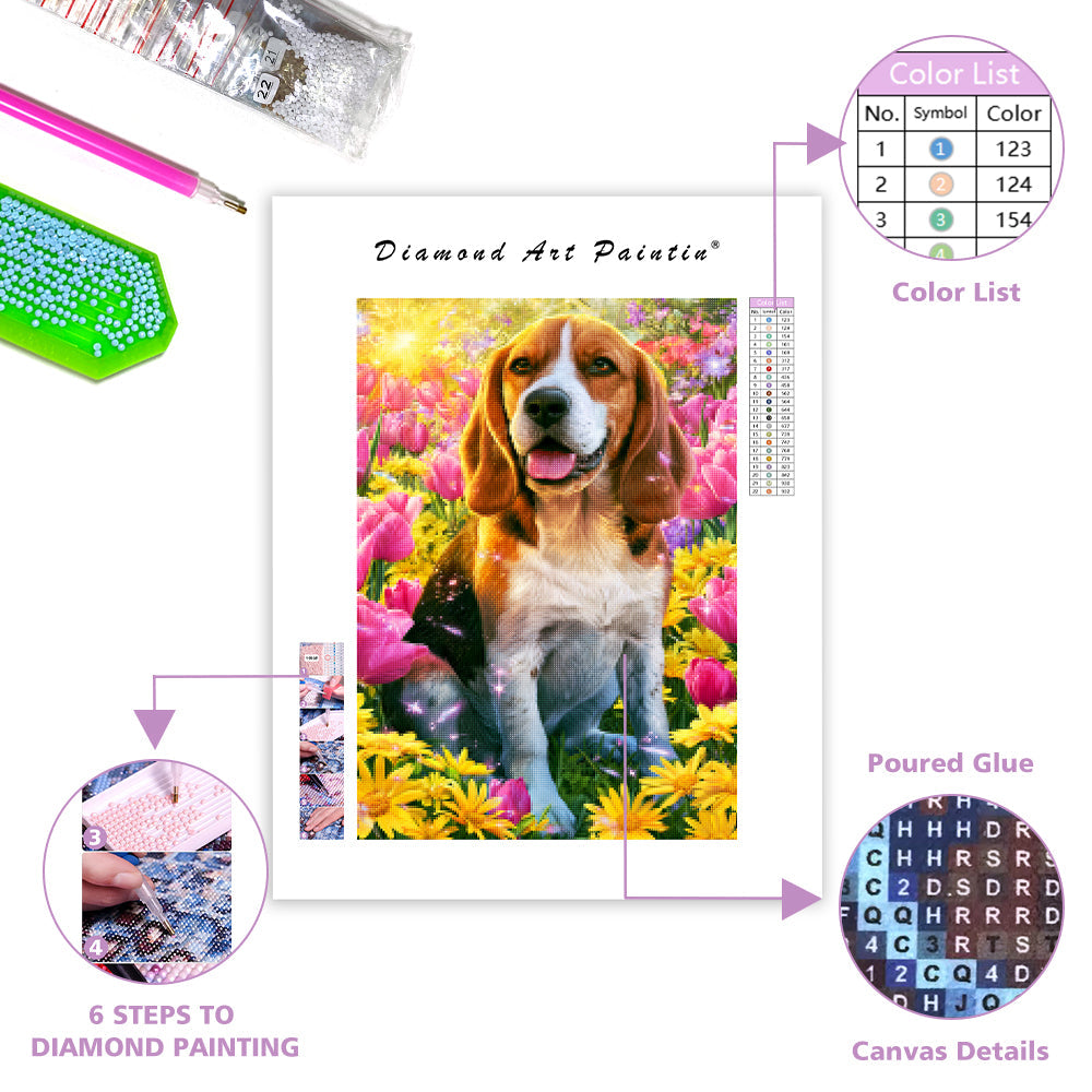 Floral Beagle - Diamond Painting