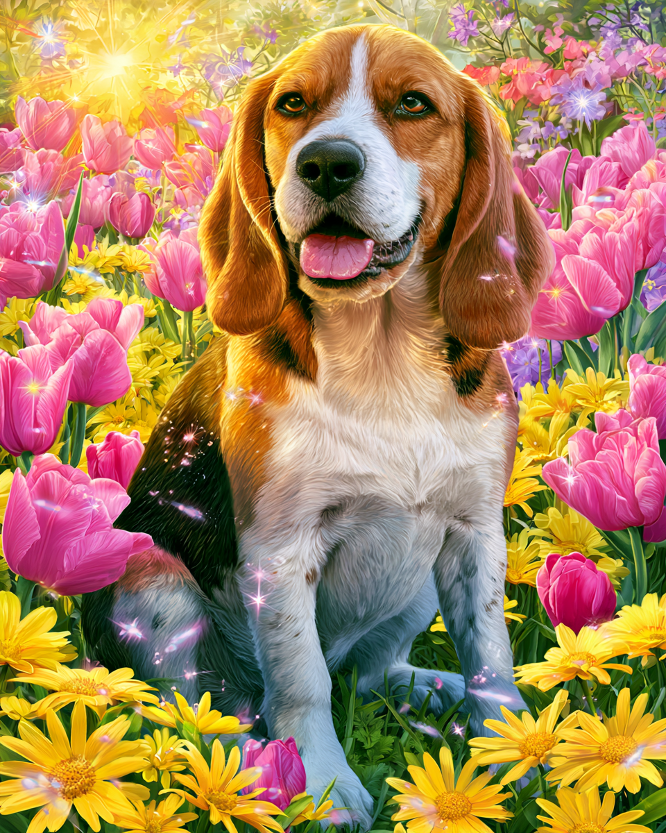 Floral Beagle - Diamond Painting