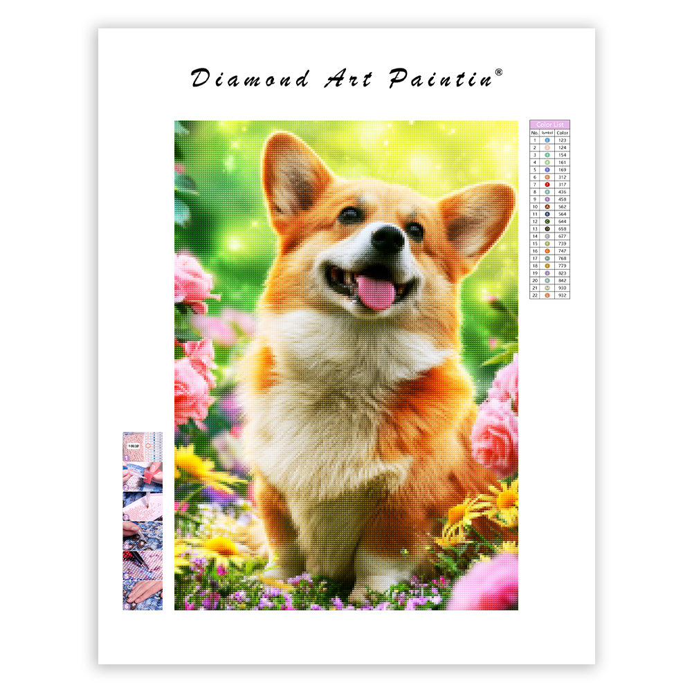 Floral Corgi - Diamond Painting
