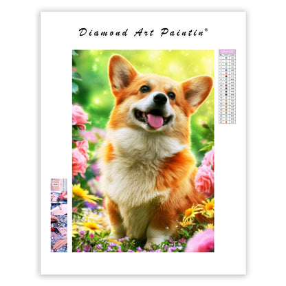 Floral Corgi - Diamond Painting