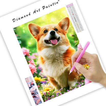 Floral Corgi - Diamond Painting