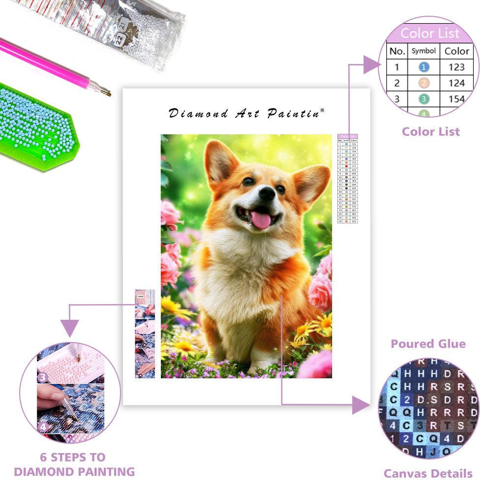 Floral Corgi - Diamond Painting
