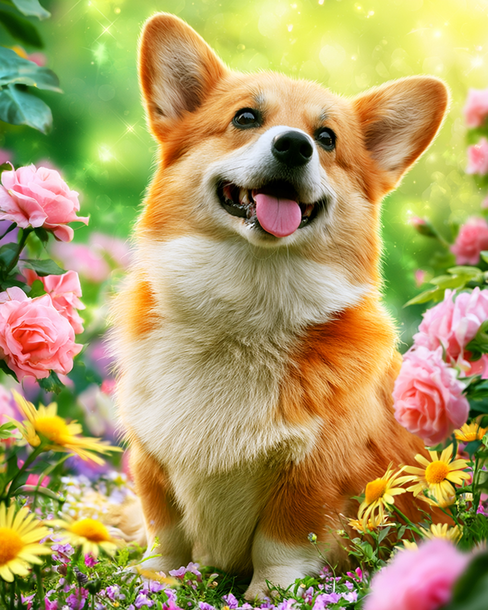 Floral Corgi - Diamond Painting