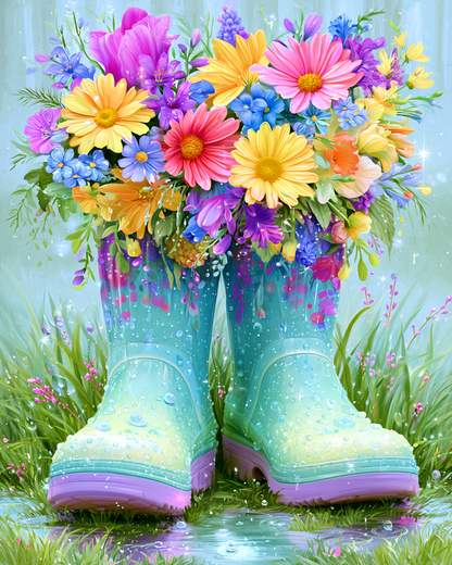 Floral Garden Boots - Diamond Painting