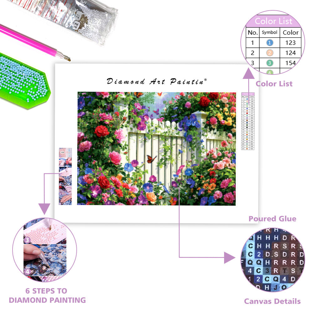 Floral Hedge Fence - Diamond Painting