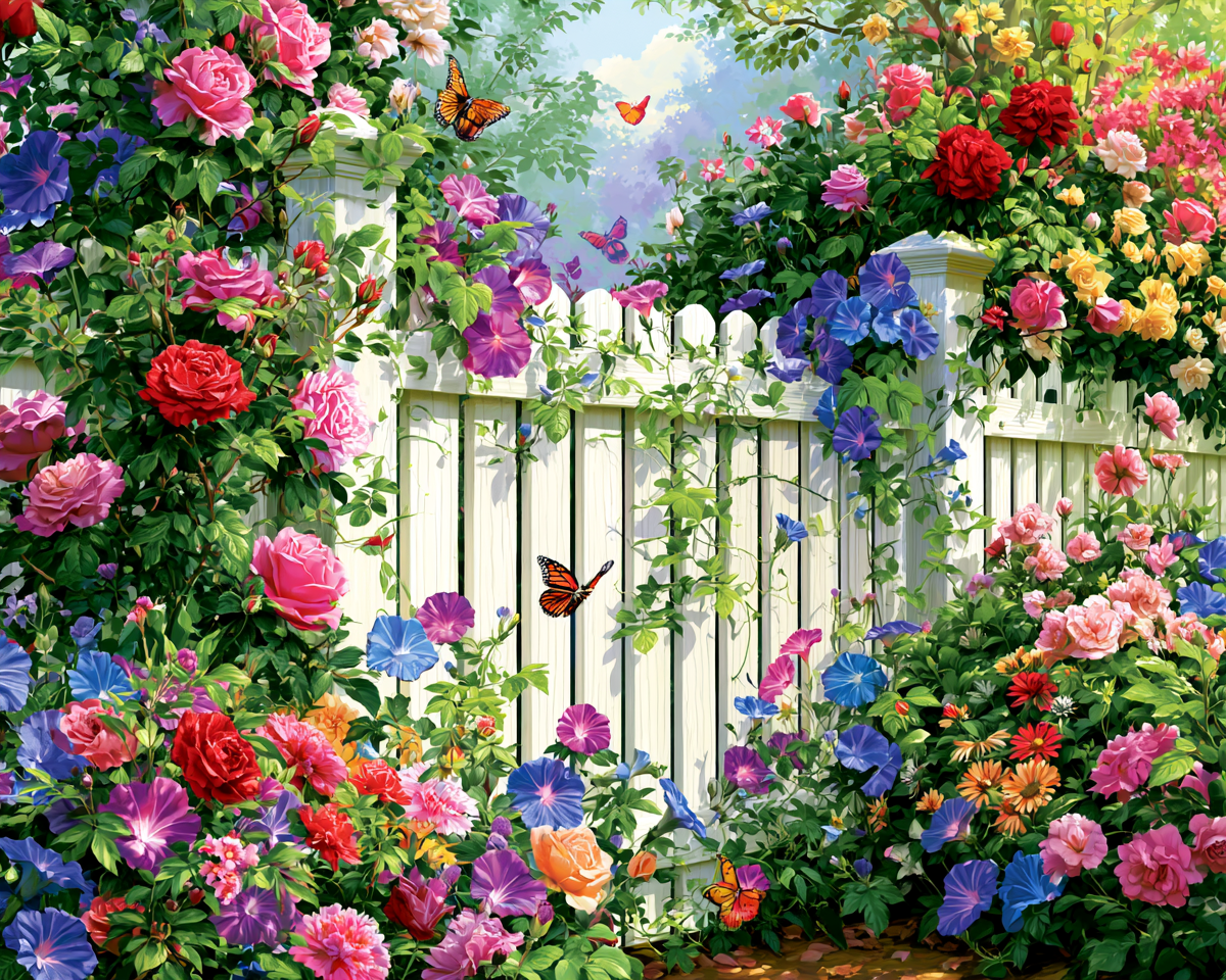 Floral Hedge Fence - Diamond Painting