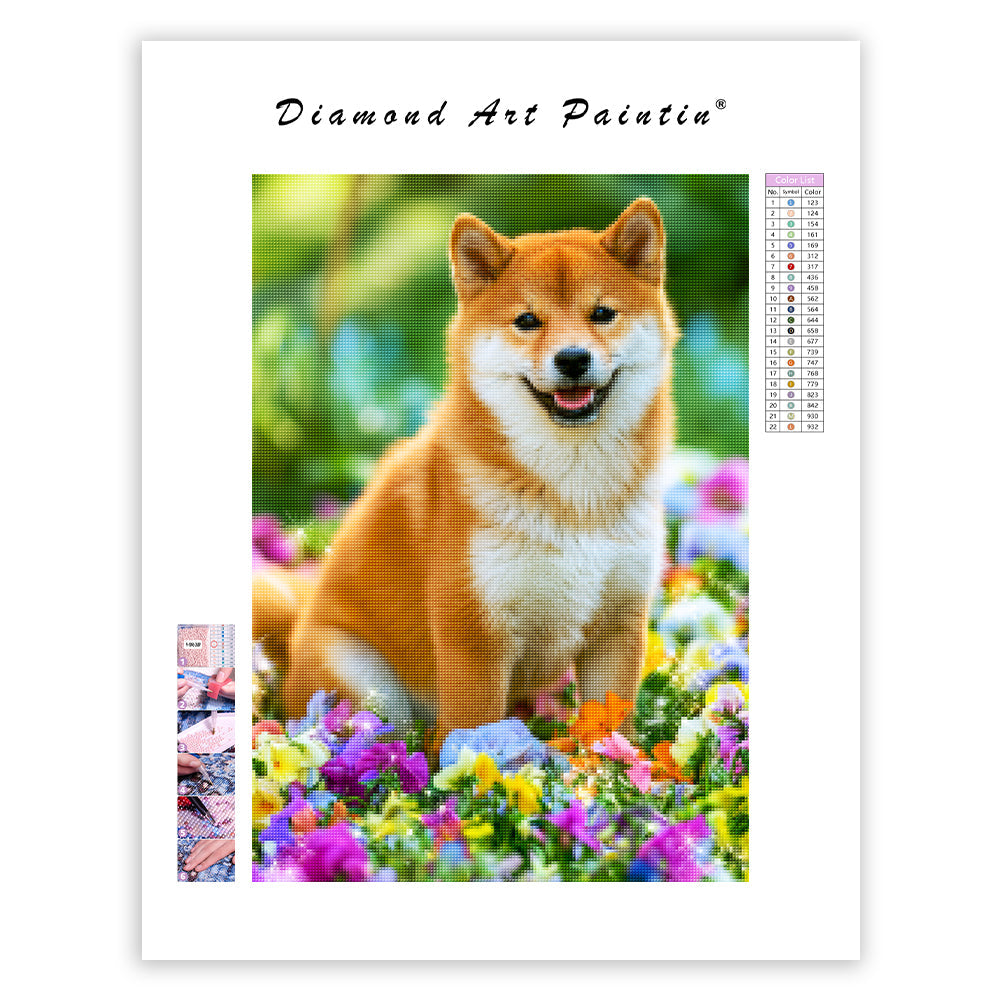 Floral Shiba Inu - Diamond Painting