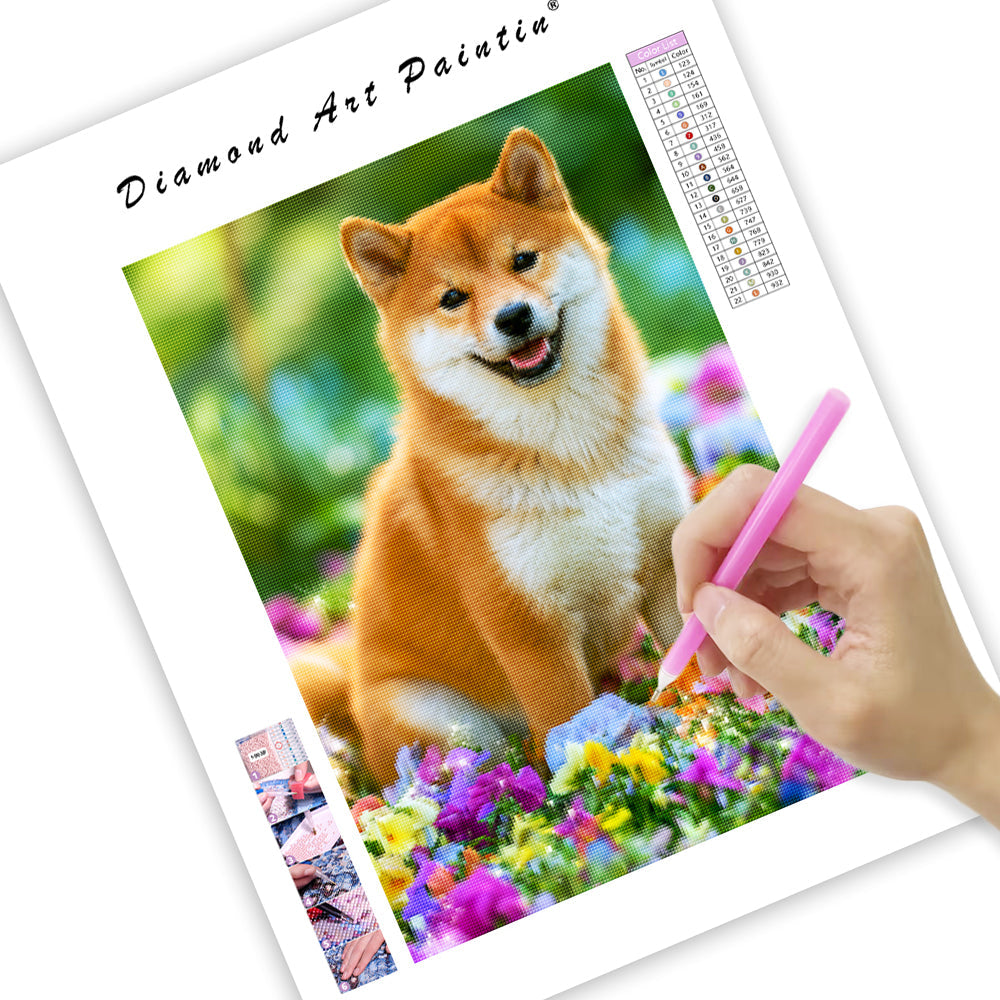 Floral Shiba Inu - Diamond Painting