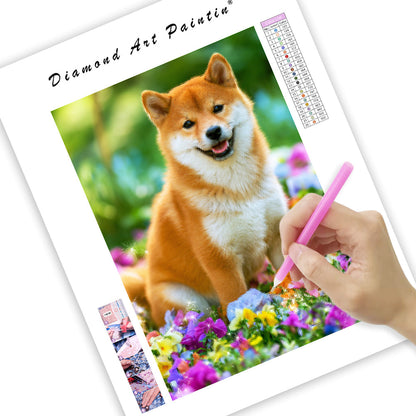 Floral Shiba Inu - Diamond Painting