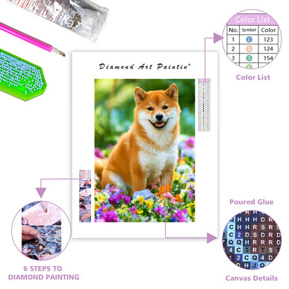 Floral Shiba Inu - Diamond Painting