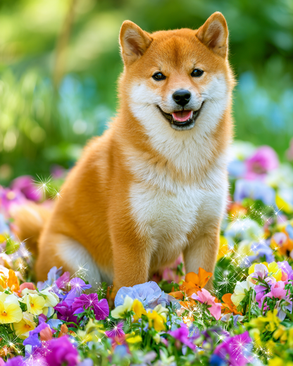 Floral Shiba Inu - Diamond Painting