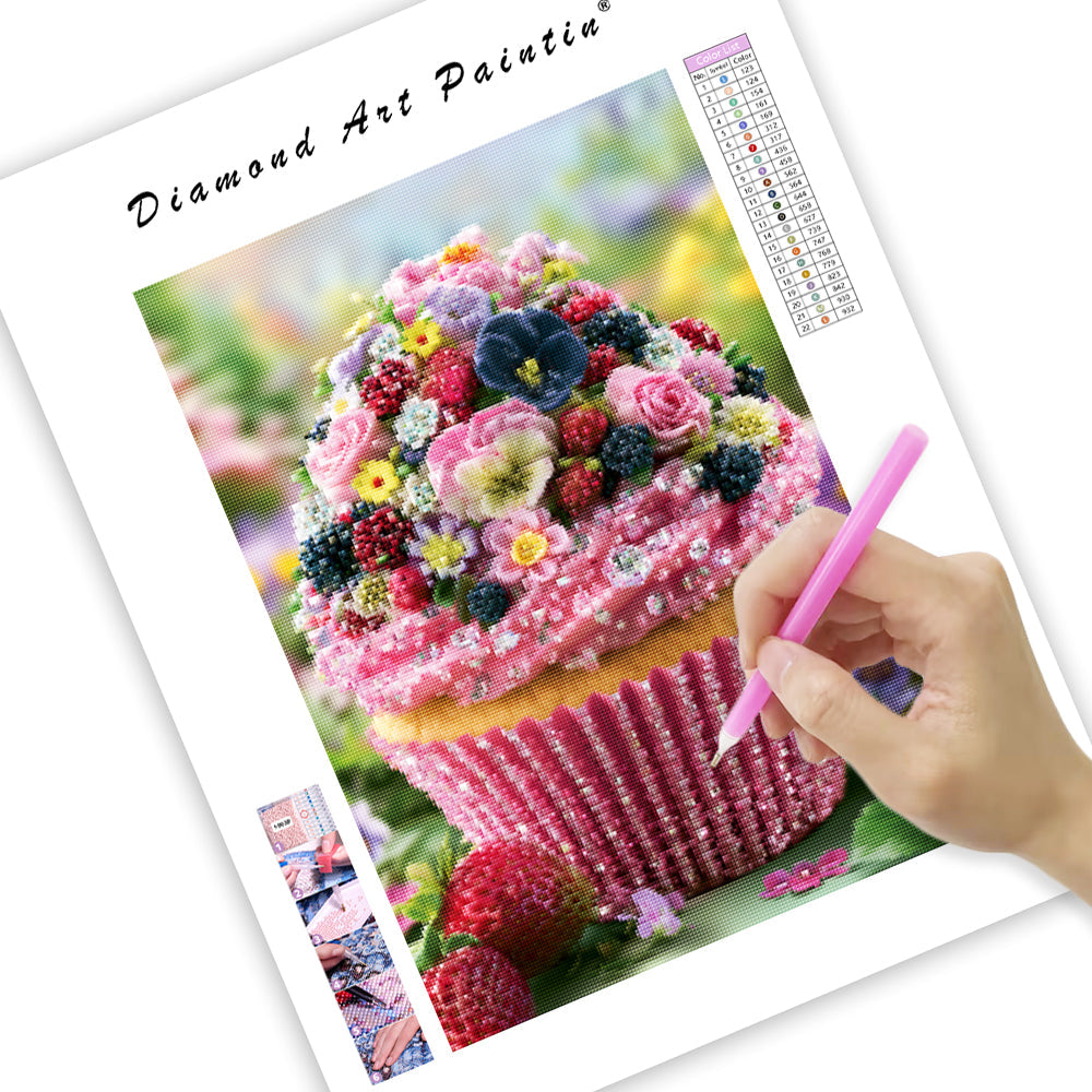 Garden Collage Cupcake - Diamond Painting