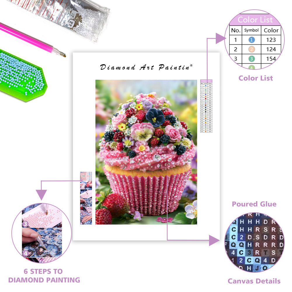 Garden Collage Cupcake - Diamond Painting