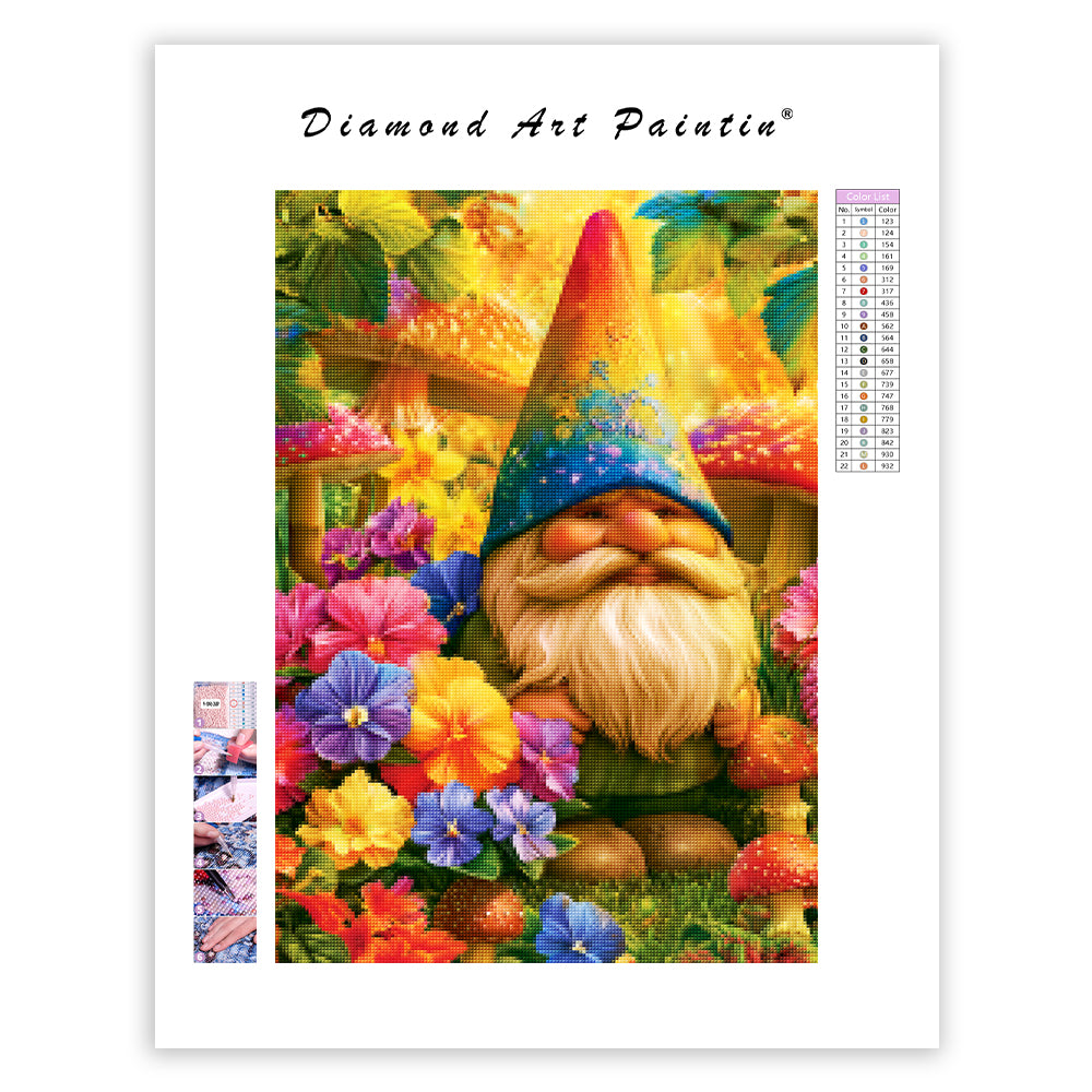 Garden Gnome Flowers - Diamond Painting