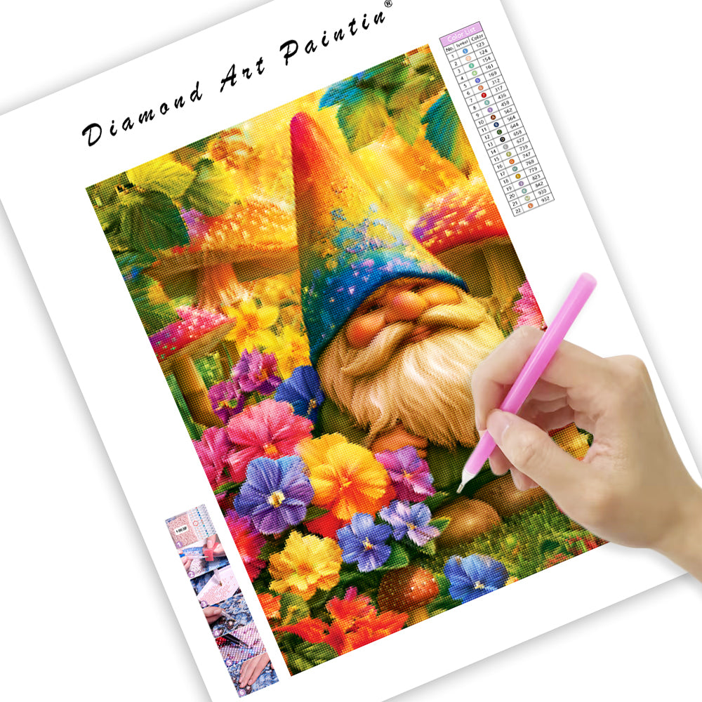 Garden Gnome Flowers - Diamond Painting