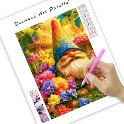 Garden Gnome Flowers - Diamond Painting