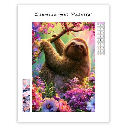 Glowing Sloth Flowers - Diamond Painting