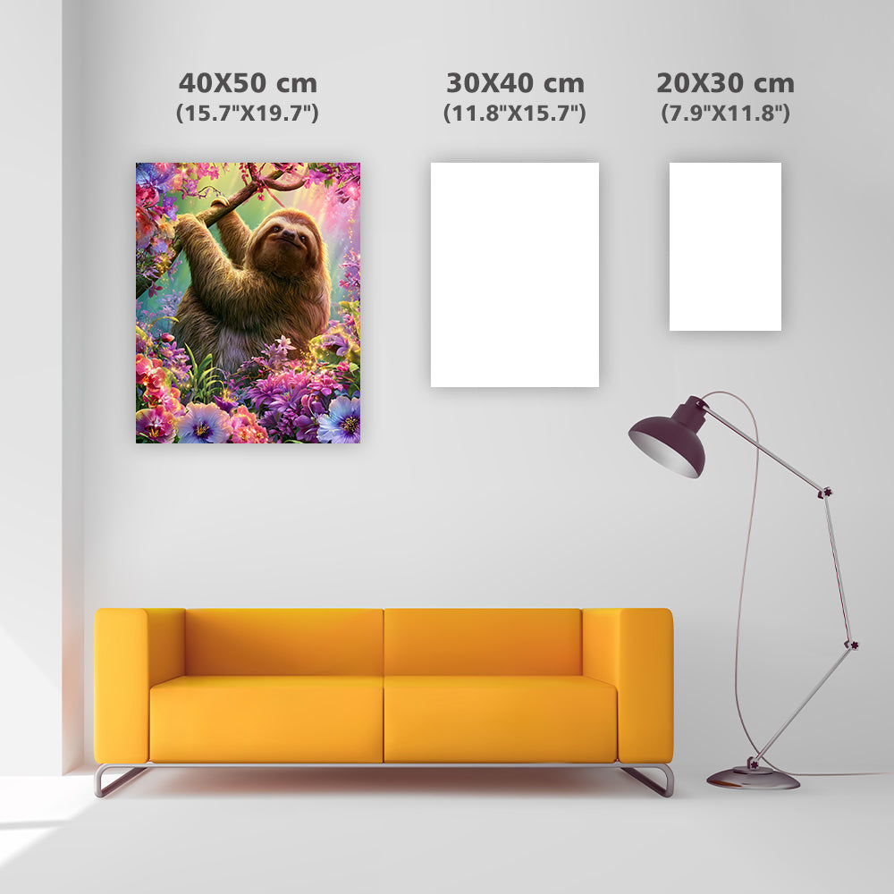 Glowing Sloth Flowers - Diamond Painting
