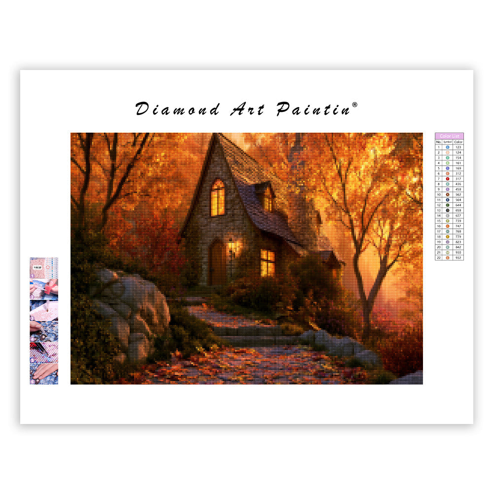 Golden Autumn Cottage - Diamond Painting