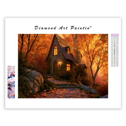 Golden Autumn Cottage - Diamond Painting