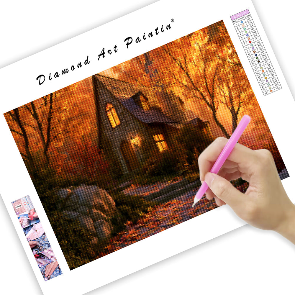 Golden Autumn Cottage - Diamond Painting