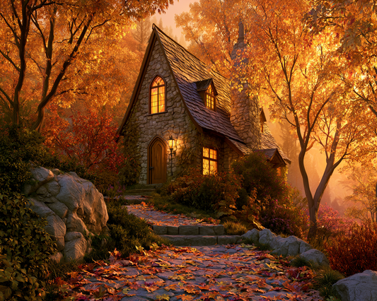 Golden Autumn Cottage - Diamond Painting