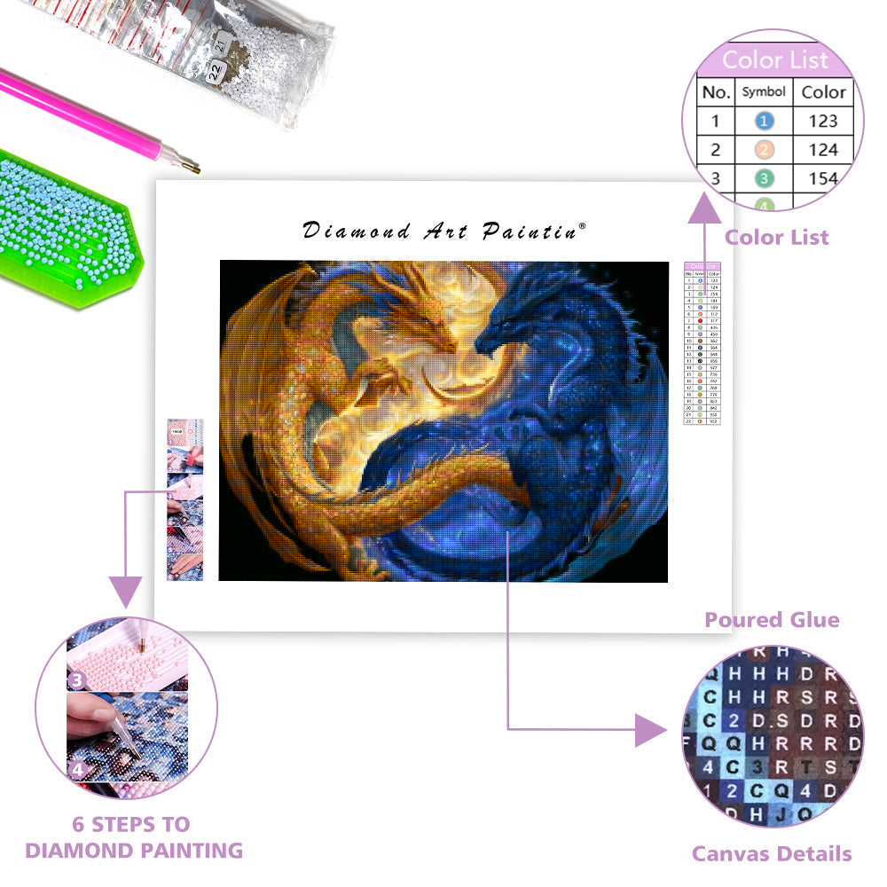 Golden Dragon Yin Yang - Diamond Painting
