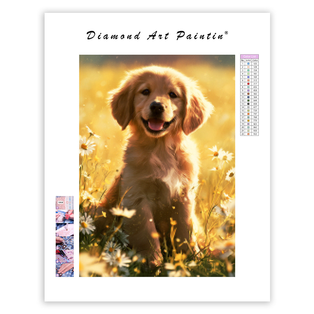 Golden Meadow Pup - Diamond Painting