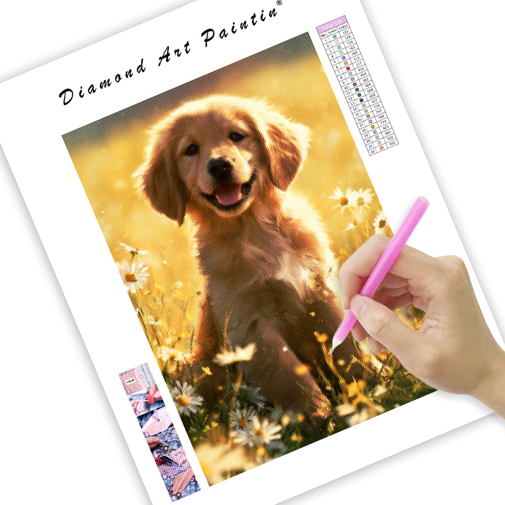 Golden Meadow Pup - Diamond Painting