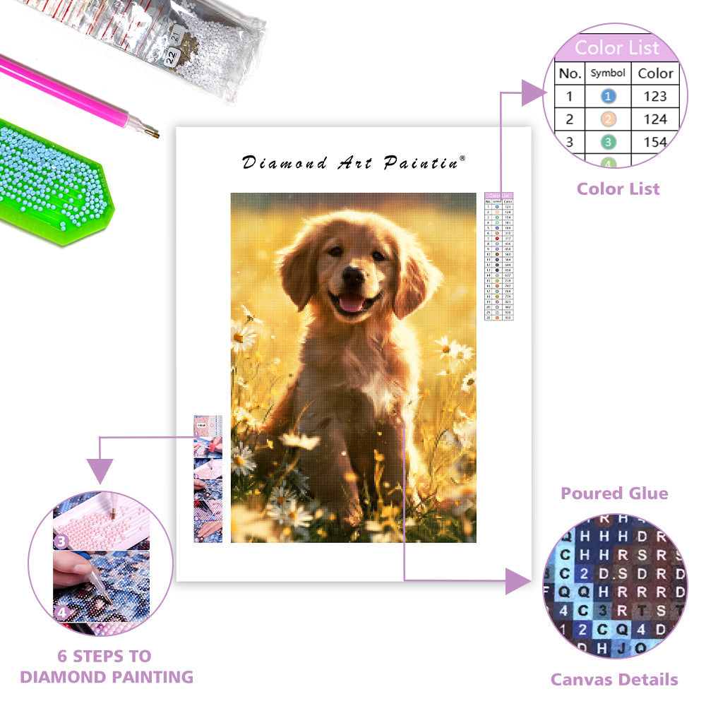 Golden Meadow Pup - Diamond Painting