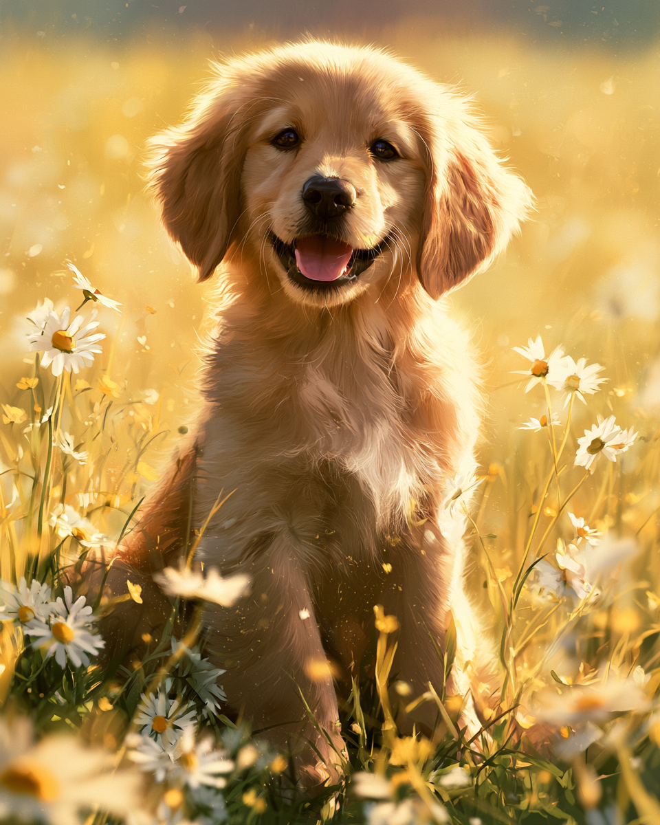 Golden Meadow Pup - Diamond Painting