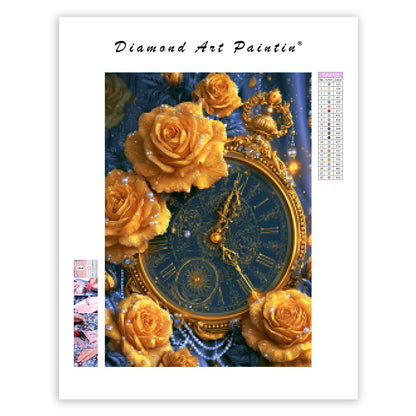 Golden Rose Clock - Diamond Painting