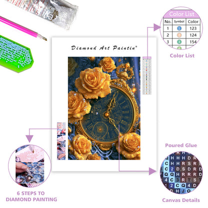 Golden Rose Clock - Diamond Painting