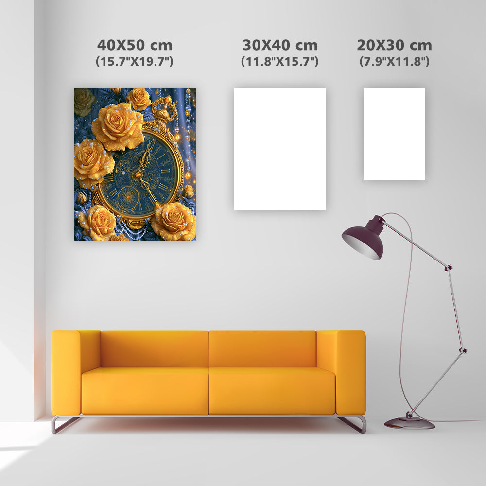 Golden Rose Clock - Diamond Painting