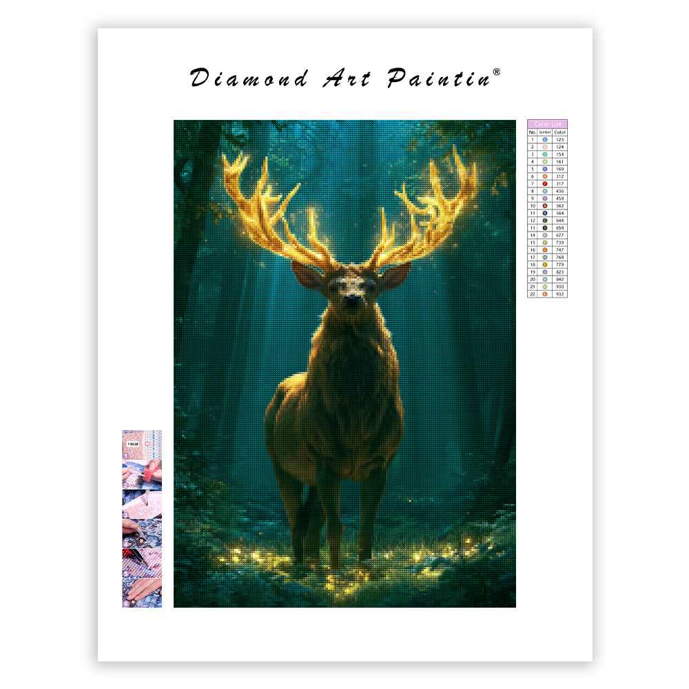 Golden Stag Forest - Diamond Painting