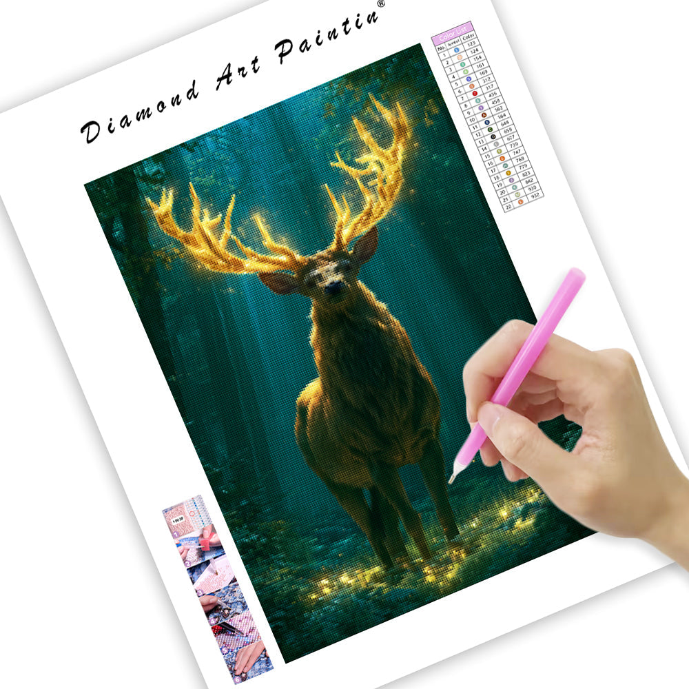 Golden Stag Forest - Diamond Painting