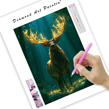 Golden Stag Forest - Diamond Painting