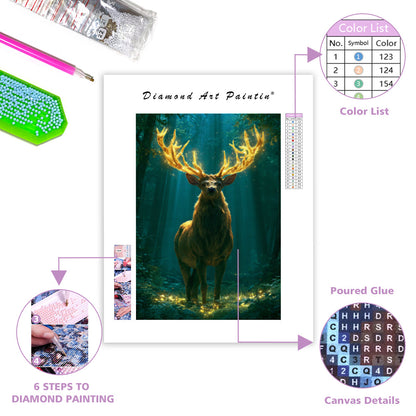 Golden Stag Forest - Diamond Painting