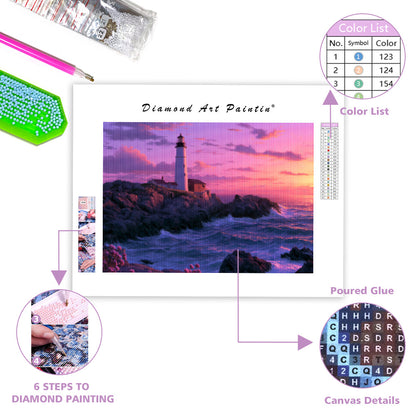 Lighthouse Sunset - Diamond Painting