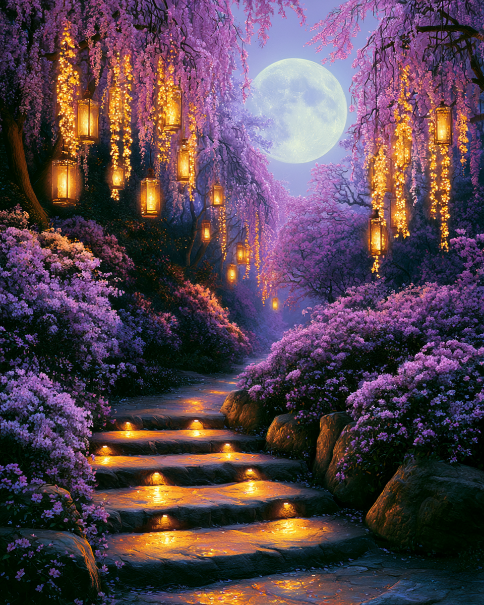 Moon Lantern Garden - Diamond Painting