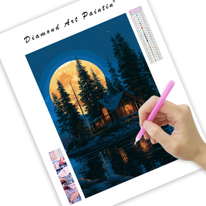 Moonlit Cottage - Diamond Painting