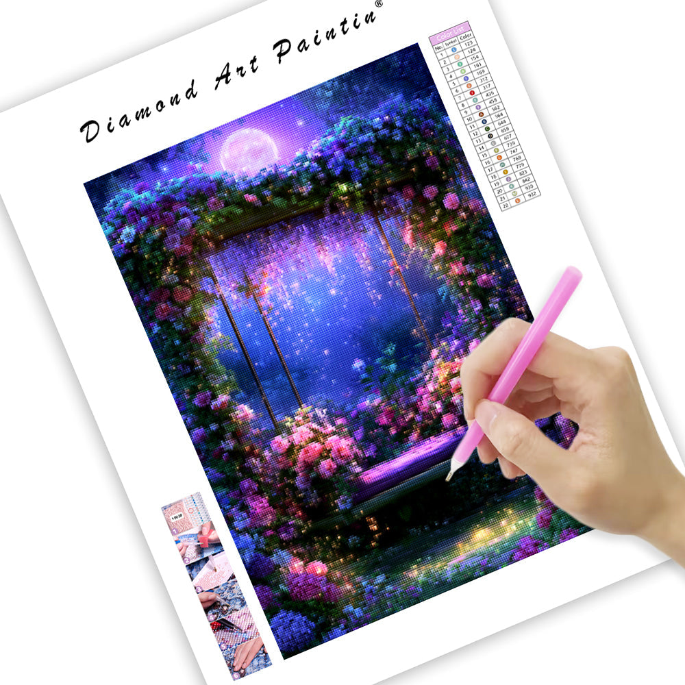 Moonlit Garden Swing - Diamond Painting