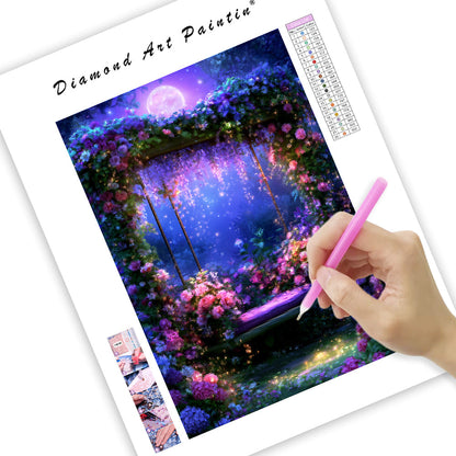 Moonlit Garden Swing - Diamond Painting