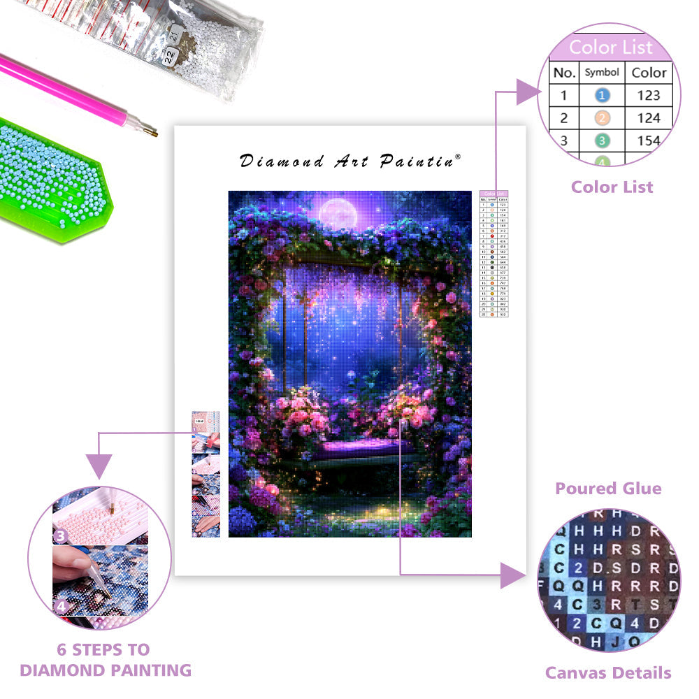 Moonlit Garden Swing - Diamond Painting