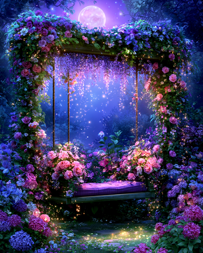Moonlit Garden Swing - Diamond Painting
