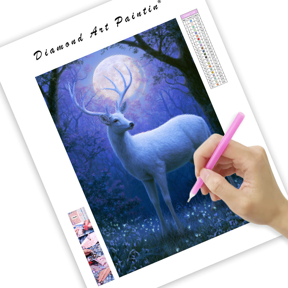 Moonlit White Deer - Diamond Painting