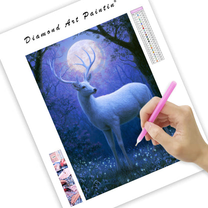 Moonlit White Deer - Diamond Painting