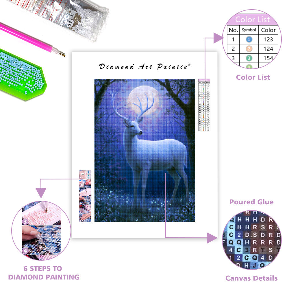 Moonlit White Deer - Diamond Painting