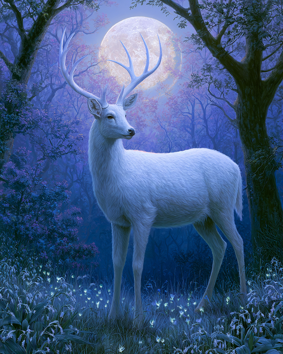 Moonlit White Deer - Diamond Painting