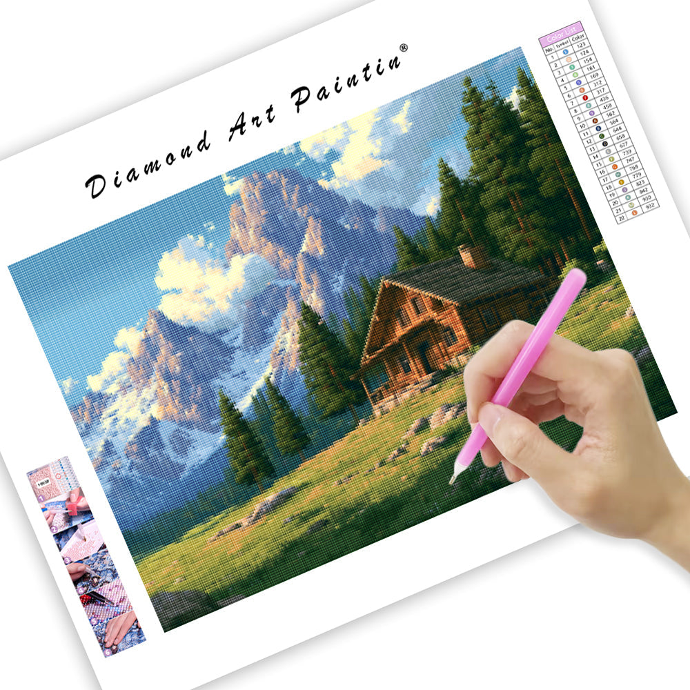 Mountain Cabin View - Diamond Painting